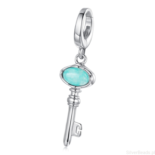 Srebrny charms niebieski kluczyk zapinany koralik zatrzask beads srebro 925