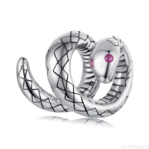 Srebrny charms wąż z różowymi oczami beads srebro 925 koralik