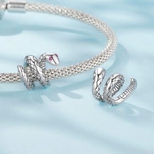 Charms ze srebra próby 925 wąż z różowymi oczami