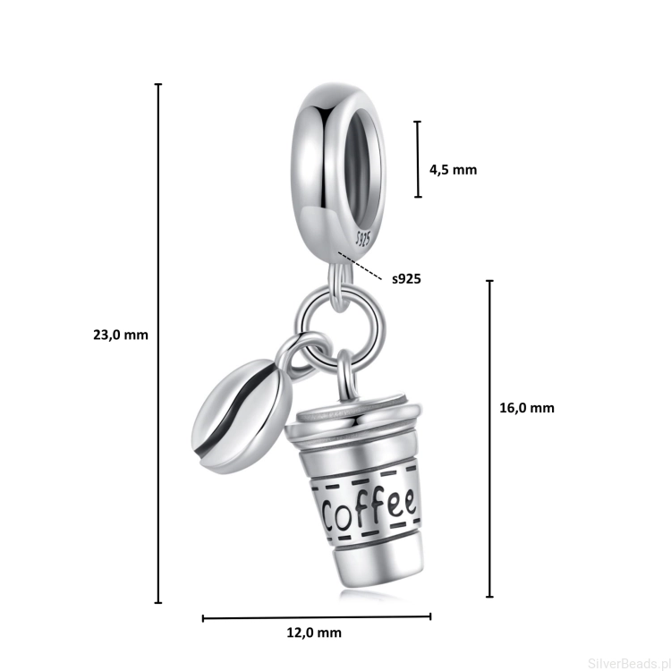 Wymiary zawieszki charms kubek kawy