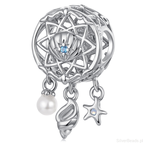 Srebrny charms łapacz snów z muszlami beads srebro 925 koralik