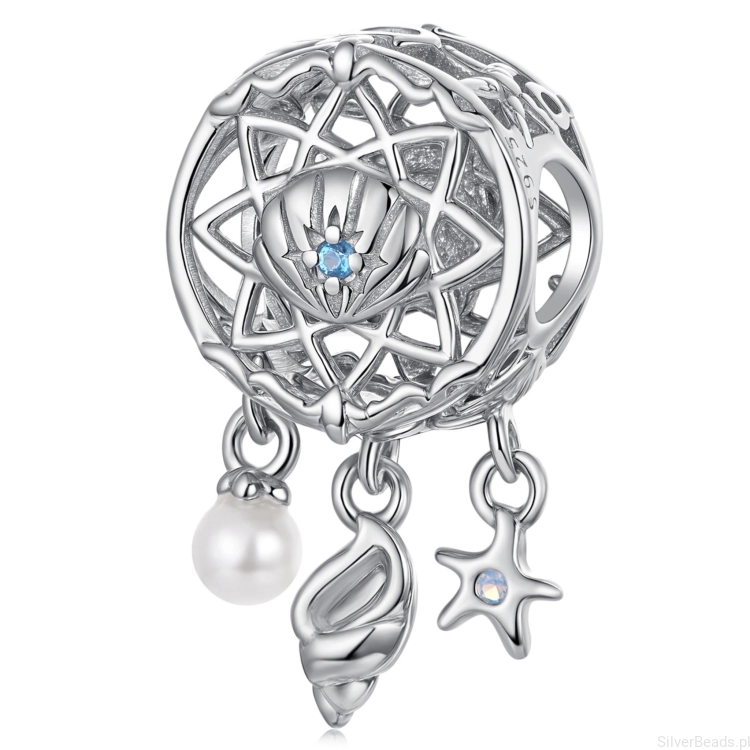 Srebrny charms łapacz snów z muszlami beads srebro 925 koralik