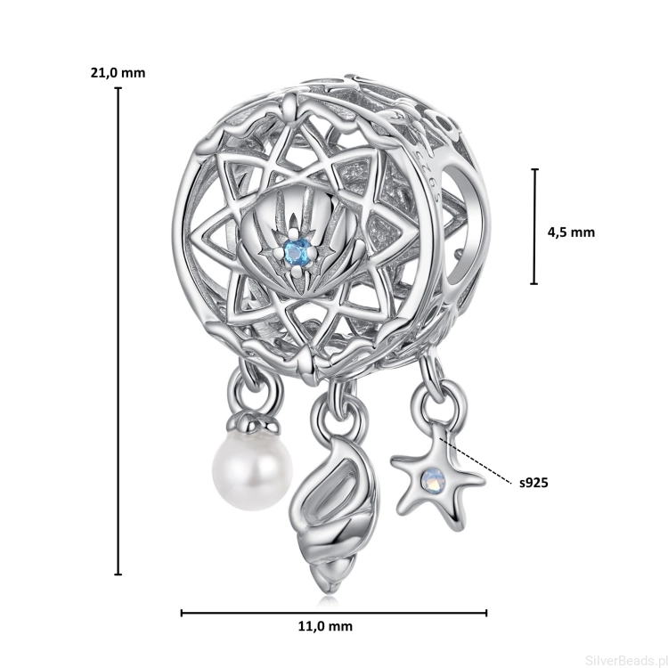 Wymiary koralika charms ze srebra próby 925 beads  łapacz snów z muszlami
