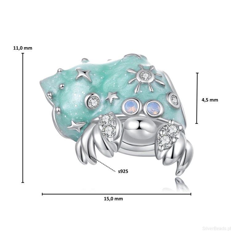 Wymiary koralika charms ze srebra próby 925 beads krab ozdobiony kryształkami