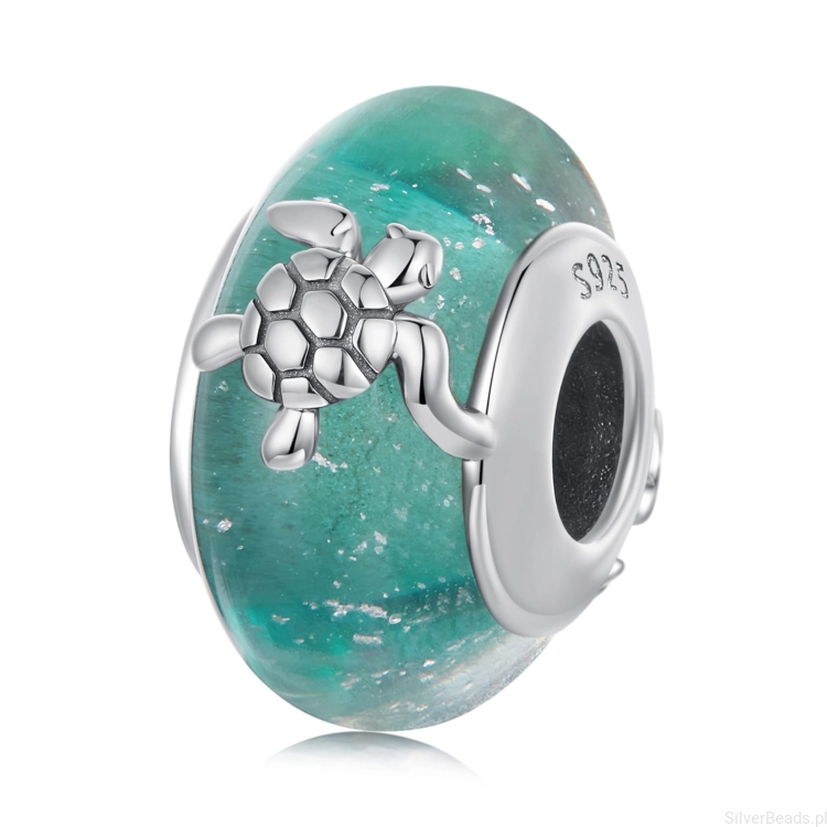 Srebrny charms ze szkła Murano z żółwiami srebrny koralik beads srebro 925