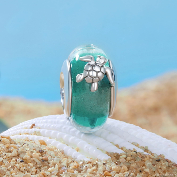 charms stoper ze srebra próby 925 ze szkła Murano z żółwiami