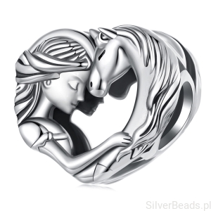 Srebrny charms serduszko dziewczyna z koniem beads srebro 925 koralik