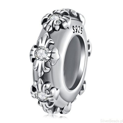Srebrny charms stoper w irysy z kryształkami beads srebro 925 koralik