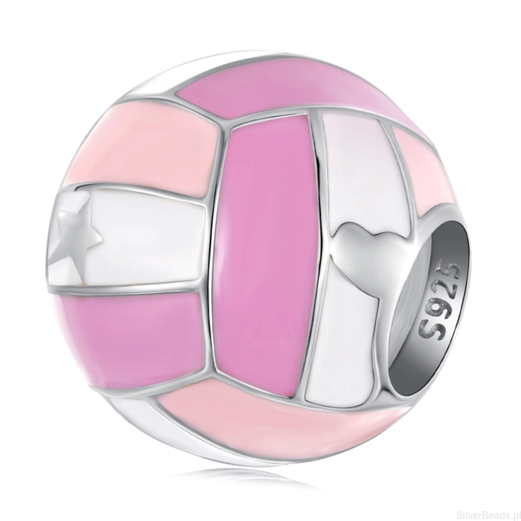 Srebrny charms różowa piłka do siatkówki beads srebro 925 koralik
