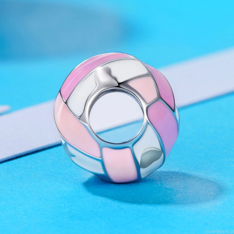 Srebrna modułowa bransoletka typu Pandora i charms  piłka do siatkówki