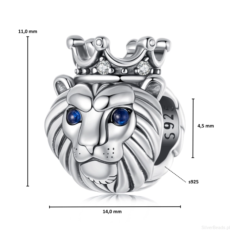 Wymiary koralika charms ze srebra próby 925 beads lew z koroną