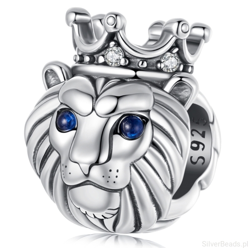 Srebrny charms lew z koroną beads srebro 925 koralik