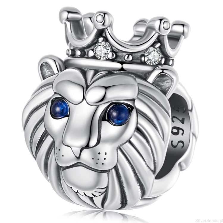 Srebrny charms lew z koroną beads srebro 925 koralik