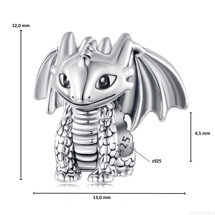 Wymiary koralika charms ze srebra próby 925 beads smok