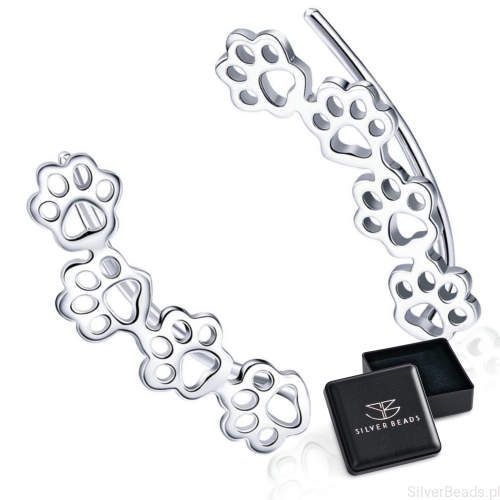 Eleganckie prezentowe pudełeczko gratis do srebrnych kolczyków w kształcie  psich łapek