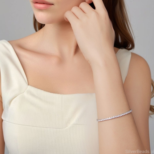 elegancka srebrna bransoletka z kryształkami 16 cm rozmiar L