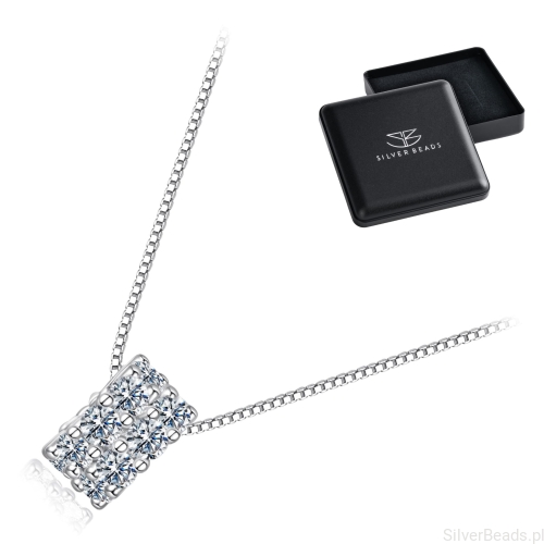 Eleganckie prezentowe pudełeczko gratis do srebrnego naszyjnika   z zawieszką z Moissanitów 0,03 ct