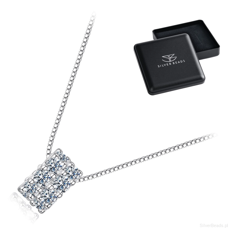 Eleganckie prezentowe pudełeczko gratis do srebrnego naszyjnika   z zawieszką z Moissanitów 0,03 ct