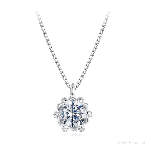 Srebrny naszyjnik kwiat z Moissanitem 0,5 ct srebro 925