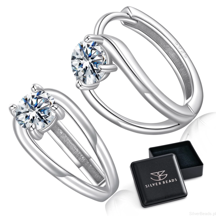 Eleganckie prezentowe pudełeczko gratis do srebrnych kolczyków z Moissanitem 0,3 ct