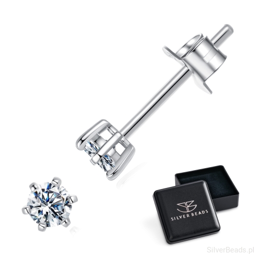 Eleganckie prezentowe pudełeczko gratis do srebrnych kolczyków z Moissanitem 0,1 ct