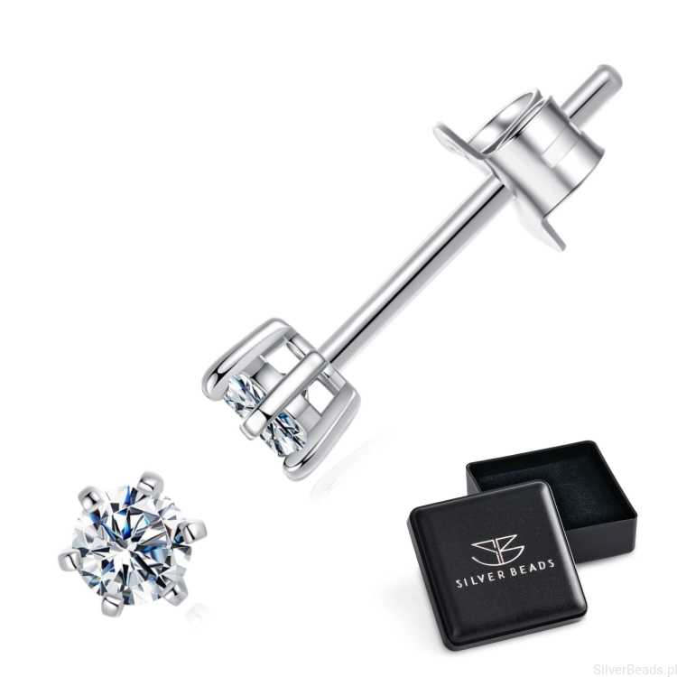Eleganckie prezentowe pudełeczko gratis do srebrnych kolczyków z Moissanitem 0,1 ct