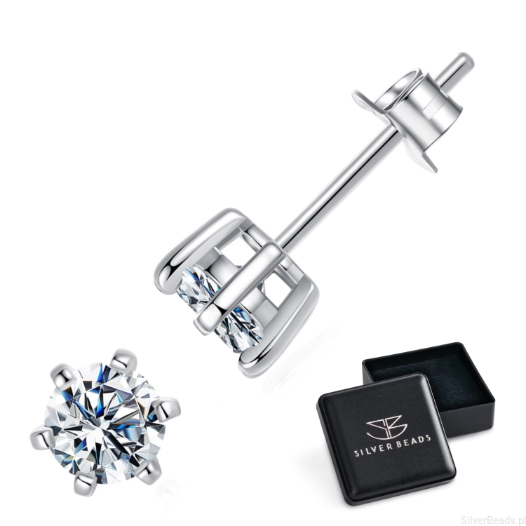 Eleganckie prezentowe pudełeczko gratis do srebrnych kolczyków z Moissanitem  0,5 ct