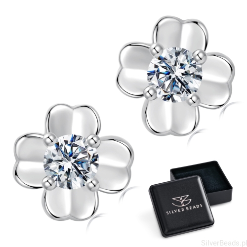 Eleganckie prezentowe pudełeczko gratis do srebrnych kolczyków z Moissanitem 0,1 ct