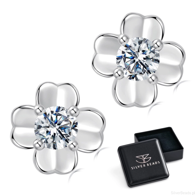 Eleganckie prezentowe pudełeczko gratis do srebrnych kolczyków z Moissanitem 0,1 ct