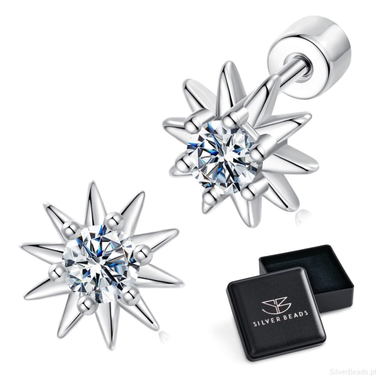 Eleganckie prezentowe pudełeczko gratis do srebrnych kolczyków z Moissanitem  0,1 ct
