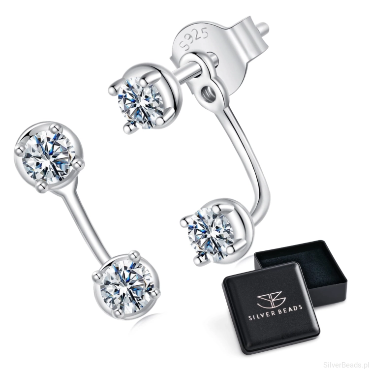 Eleganckie prezentowe pudełeczko gratis do srebrnych kolczyków z Moissanitem 0,1 ct