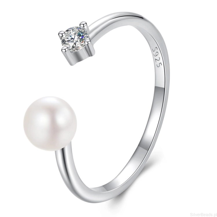 Eleganckie prezentowe pudełeczko gratis. pierścionek z Moissanitem 0,1 ct i perłą