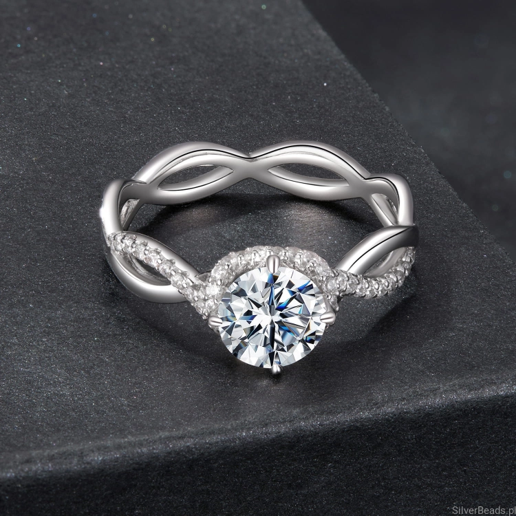 pierścionek ze srebra 925  Moissanit 1,0 ct i znaki nieskończoności