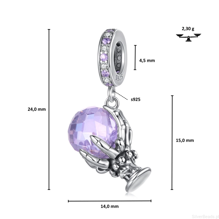 Wymiary zawieszki charms MAGICZNA KULA