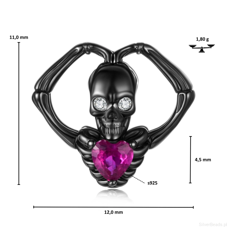 Wymiary koralika charms ze srebra próby 925 beads CZARNY SZKIELET