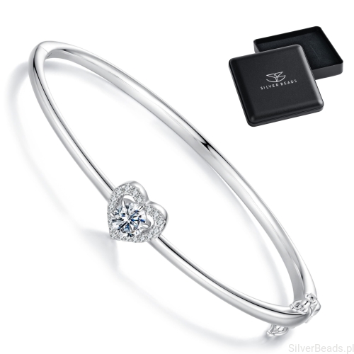 _Eleganckie prezentowe pudełeczko gratis do srebrnej bransoletki sztywna bransoletka serce z Moissanitu 0,5 ct