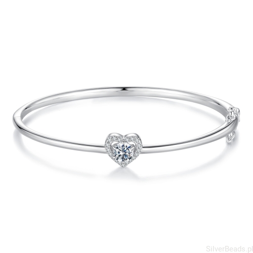 Srebrna sztywna bransoletka serce z Moissanitu 0,5 ct srebro 925 rozmiar 17 cm