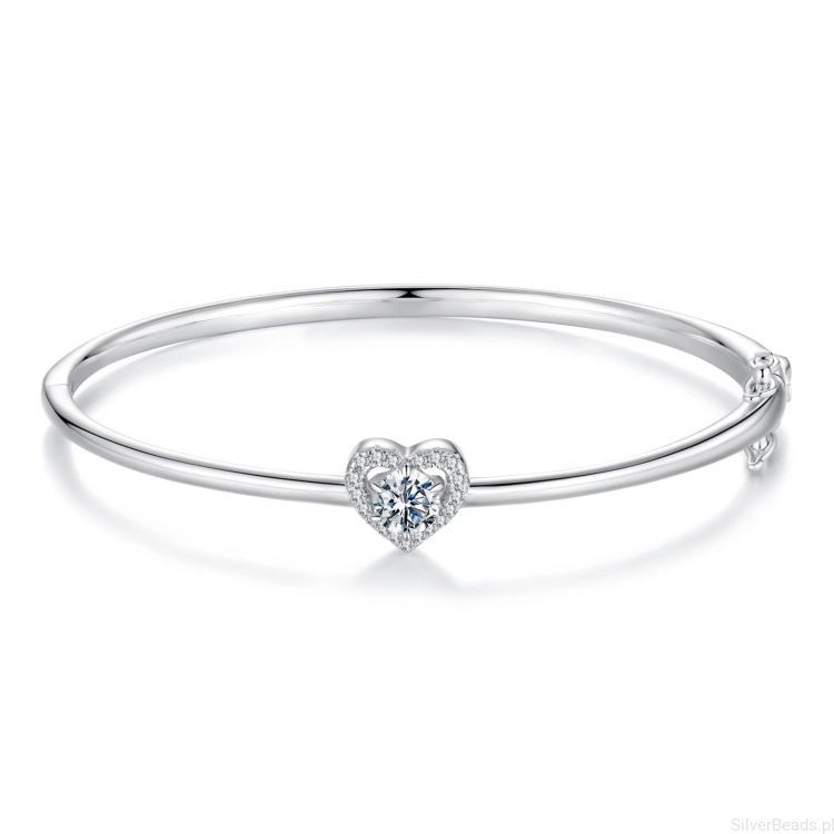 Srebrna sztywna bransoletka serce z Moissanitu 0,5 ct srebro 925 rozmiar 19 cm