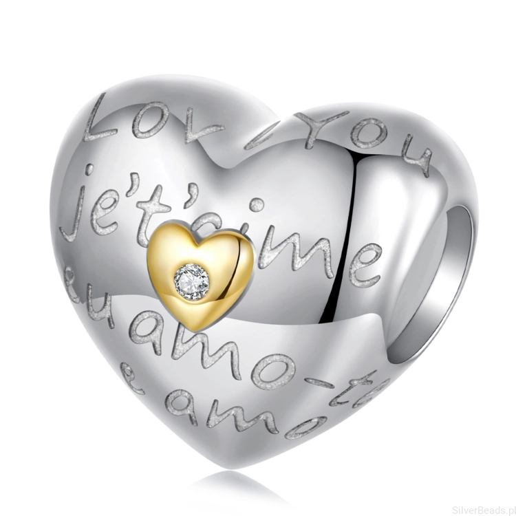 Srebrny charms SERCE dla ukochanej koralik srebro 925 beads