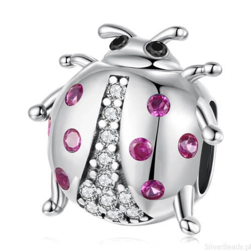 Srebrny charms kryształowa BIEDRONKA koralik srebro 925 beads