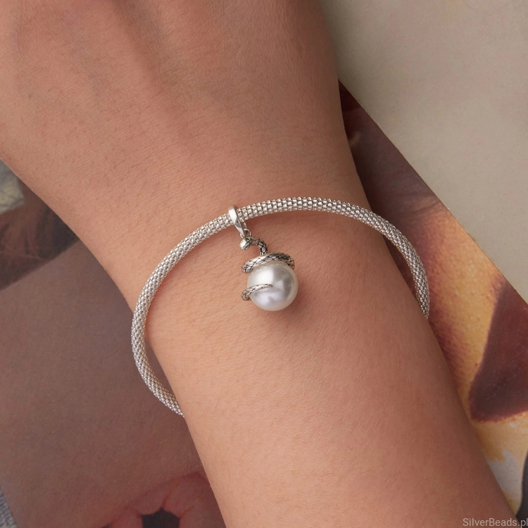 charms ze srebra do bransoletki typu pandora WĄŻ owinięty wokół perły