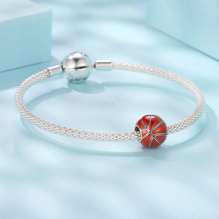 Srebrna modułowa bransoletka typu Pandora i charms PIŁKA DO KOSZYKÓWKI