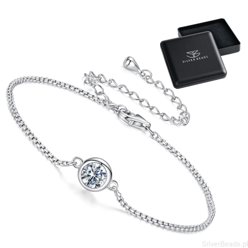 _Eleganckie prezentowe pudełeczko gratis Srebrna klasyczna bransoletka z Moissanitem 0,5 ct