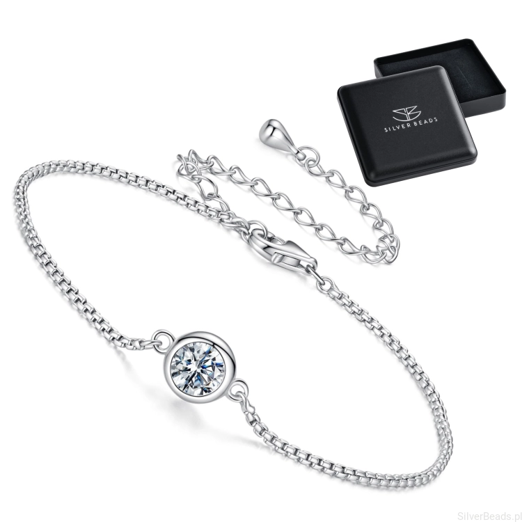 _Eleganckie prezentowe pudełeczko gratis Srebrna klasyczna bransoletka z Moissanitem 0,5 ct
