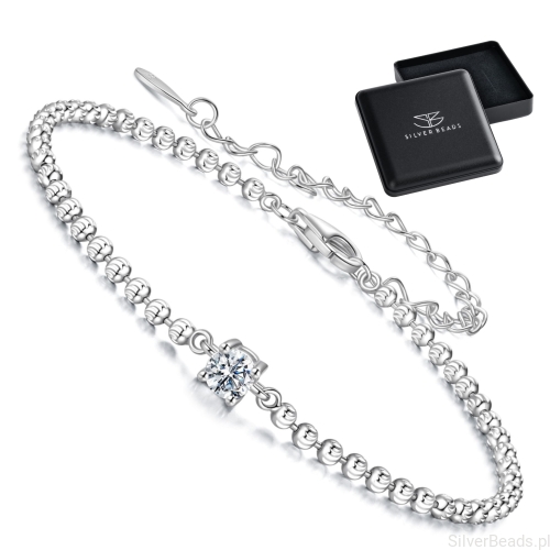 _Eleganckie prezentowe pudełeczko gratis do srebrnej bransoletki  z Moissanitem 0,3 ct ze splotem kulkowym