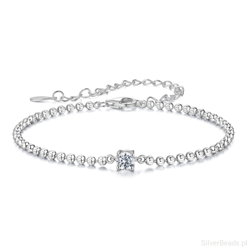 Srebrna bransoletka z Moissanitem 0,3 ct ze splotem kulkowym srebro 925