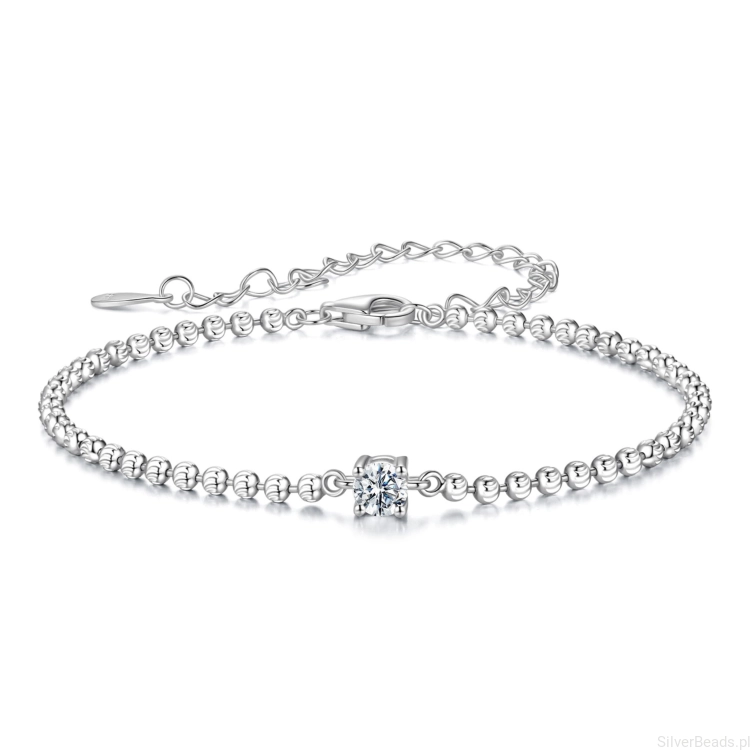 Srebrna bransoletka z Moissanitem 0,3 ct ze splotem kulkowym srebro 925