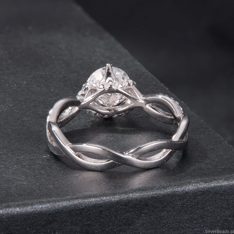 elegancki pierścionek ze srebra Moissanit 1,0 ct i znaki nieskończoności