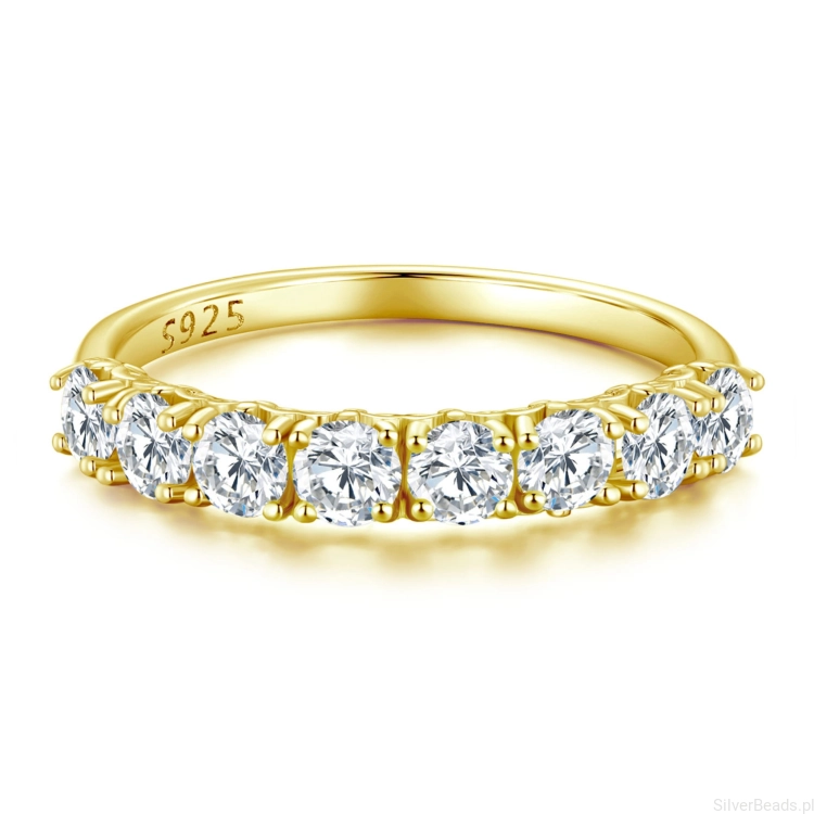Srebrny pierścionek pozłacany R12 Moissanit 8 x 0,1ct srebro 925