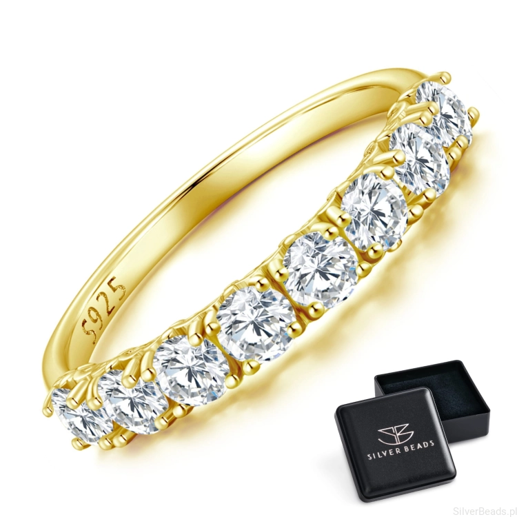 Eleganckie prezentowe pudełeczko gratis. Pierścionek ze srebra pozłacany Moissanit 8 x 0,1ct